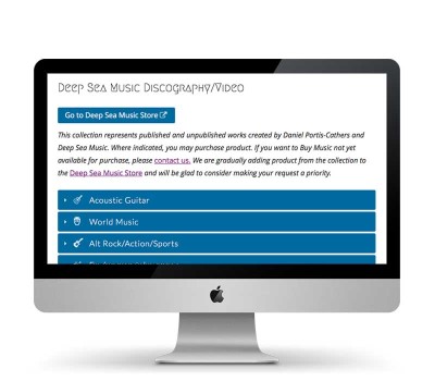 Deep Sea Music website page on monitor screen